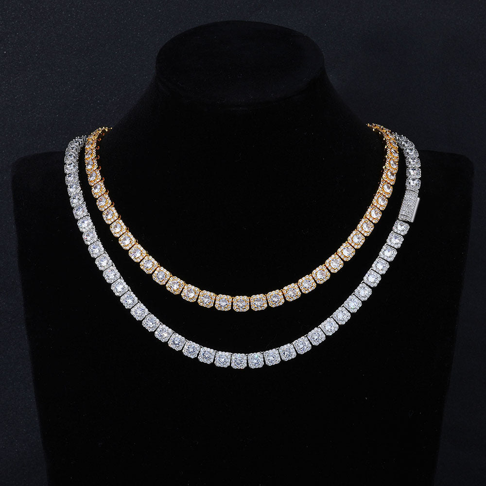 7 mm Square Halo CZ Tennis Hip Hop Necklace or Bracelet with Copper Base - CHA230 product image