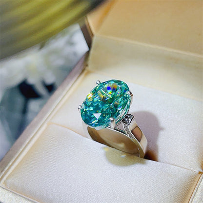 Mint Green Oval Cut Moissanite Ring for Women, 5 Carat or 10 Carat Statement Engagement Style Ring
