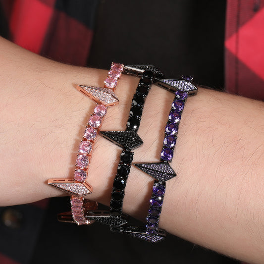 Men’s Iced Arrow Line Bracelet - Cubic Zirconia Copper Chain Bracelet in Gold, Silver, Pink, Black & Black Purple