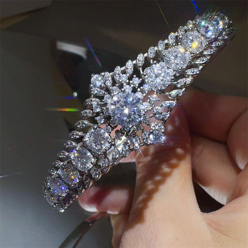 VVS1 Moissanite Tennis Bracelet for Women, 6 Carat White-Tone Floral Cluster Bangle product image