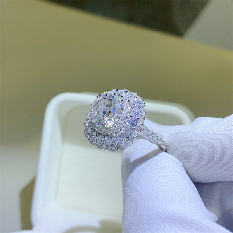 Moissanite Halo Ring for Women, Round Cut Engagement Ring, Double Halo Statement Ring, Sizes 9-20 product image
