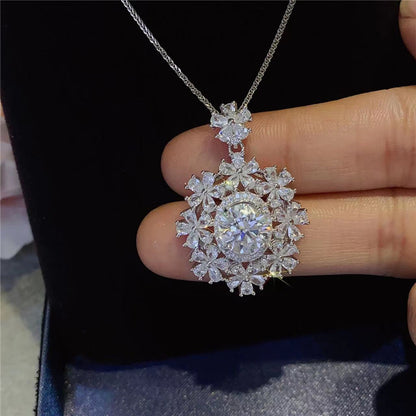 Moissanite Floral Halo Pendant Necklace, Oval Center Stone Gift Necklace