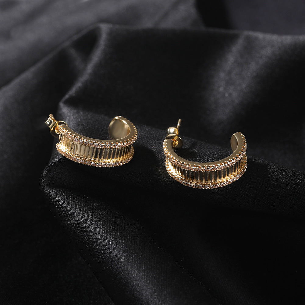 Unisex Cubic Zirconia Hoop Earrings in Gold or Silver Tone - Trendy Hip Hop Statement Earrings product image