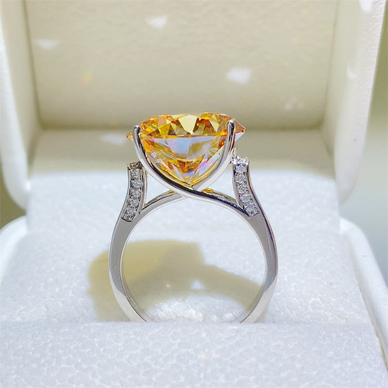 Yellow Moissanite Solitaire Ring for Women, Round Cut Engagement Ring, 1 Carat 2 Carat 3 Carat 5 Carat 10 Carat product image