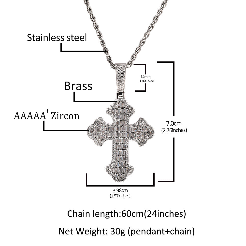 Iced Out Cross Pendant Necklace with Cubic Zirconia Twisted Chain for Women and Men