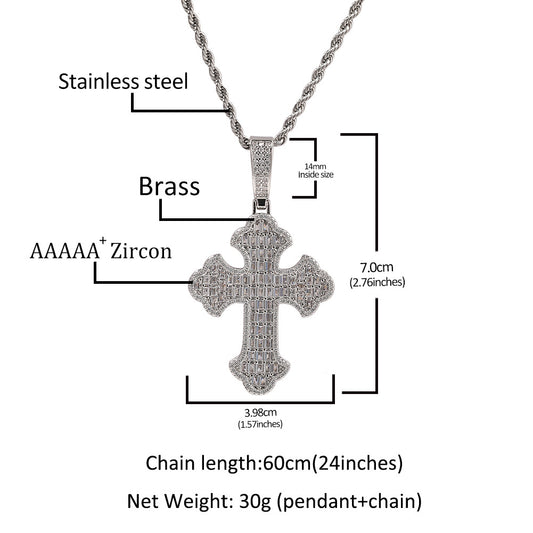 Iced Out Cross Pendant Necklace with Cubic Zirconia Twisted Chain for Women and Men