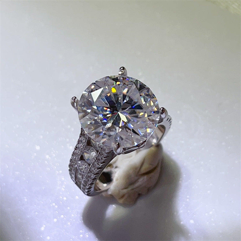 10 Carat Moissanite Ring with Triple Row Pavé Band, Round Statement Engagement Ring product image