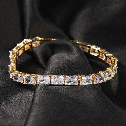 Unisex Cubic Zirconia Tennis Bracelet in Gold or Silver Tone - Geometric Rectangle Statement Chain Bracelet