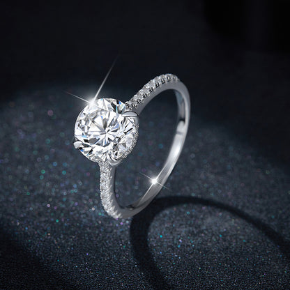 925 Silver Moissanite Engagement Ring, Round Cut 4-Prong Solitaire Ring for Women
