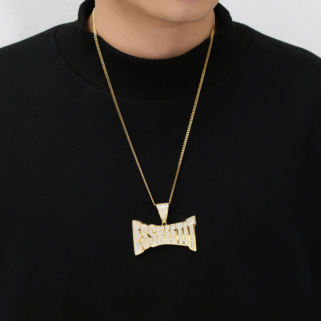 Hip Hop Punk Letter Cubic Zirconia Pendant Necklace for Men and Women
