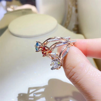 1 Carat Moissanite Ring for Women, U Shape Engagement Ring with White, Red or Blue Center Stone