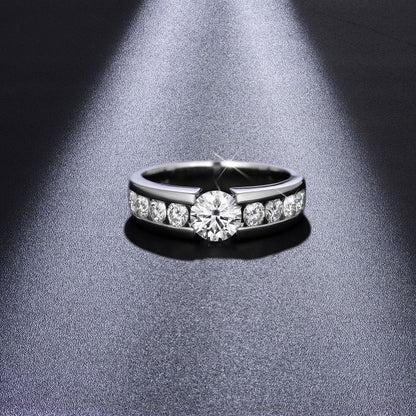 1 Carat Moissanite Ring, 925 Silver 18K Gold Plated Round Halo Band