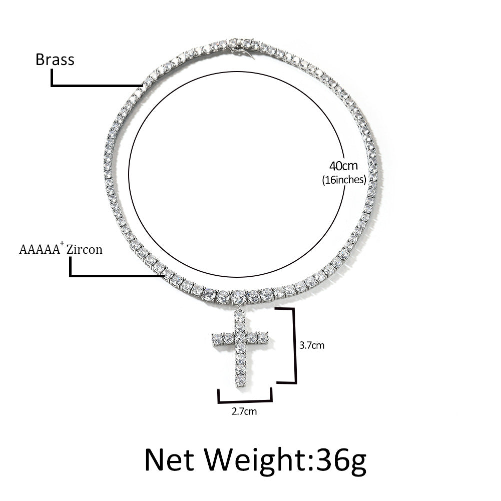 Unisex Cubic Zirconia Cross Pendant Necklace in Gold or Silver Tone - Minimalist Statement Chain 16in/18in