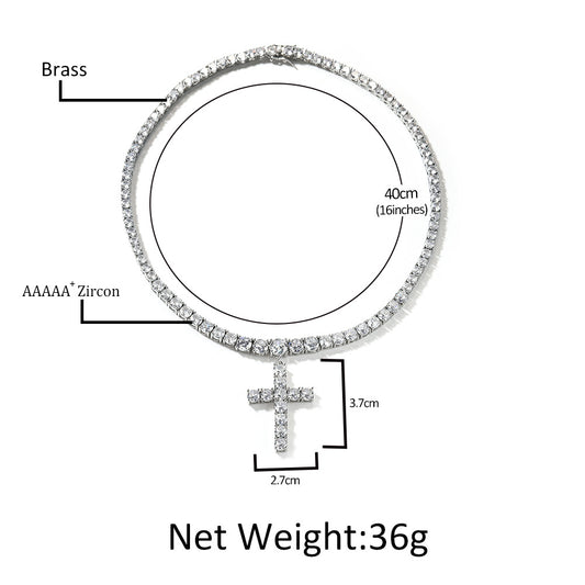 Unisex Cubic Zirconia Cross Pendant Necklace in Gold or Silver Tone - Minimalist Statement Chain 16in/18in