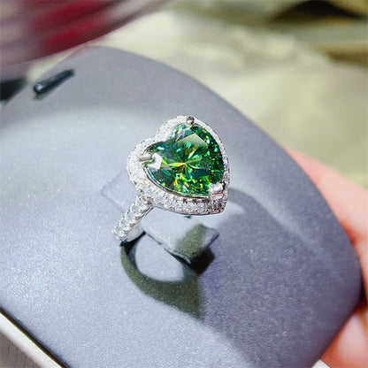 Green Heart Moissanite Halo Ring for Women, 1 Carat or 5 Carat Engagement Style Ring