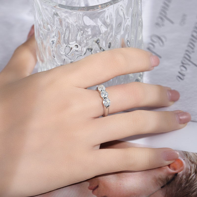 Three Stone Round Moissanite Ring for Women, Minimalist Promise Ring product image
