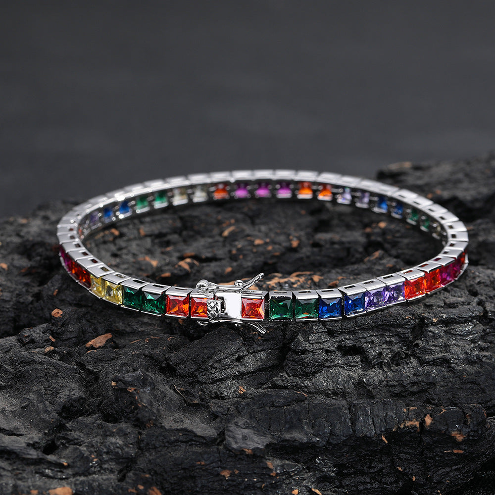Multicolor Square Zirconia Tennis Chain Bracelet, Unisex Hip Hop Style product image