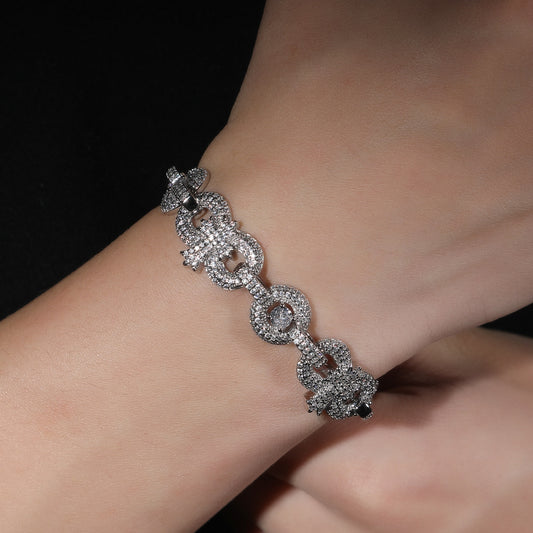 Iced Out Circular Link Cuban Chain Necklace Bracelet for Women & Men, Gold or Silver Color Cubic Zirconia Statement Jewelry