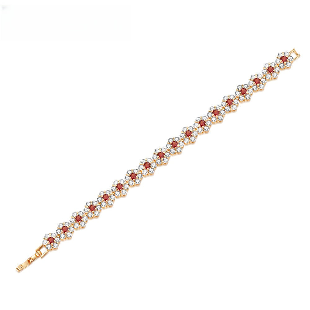Elegant Floral Tennis Bracelet for Women with Rainbow Crystal Charm