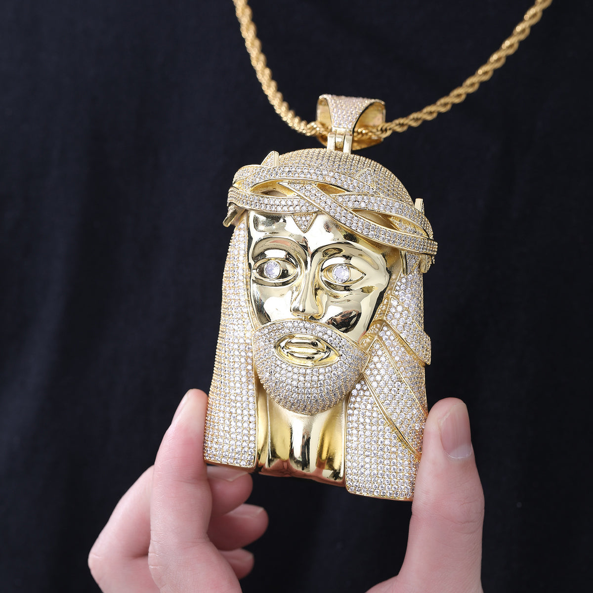 Hip Hop Cartoon Face Pendant Necklace, Pavé CZ Rope Chain, 24 Inch product image