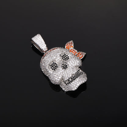 Iced Out Pirate Skull Pendant Necklace for Men - Hip Hop Cubic Zirconia Rope Chain Statement Jewelry