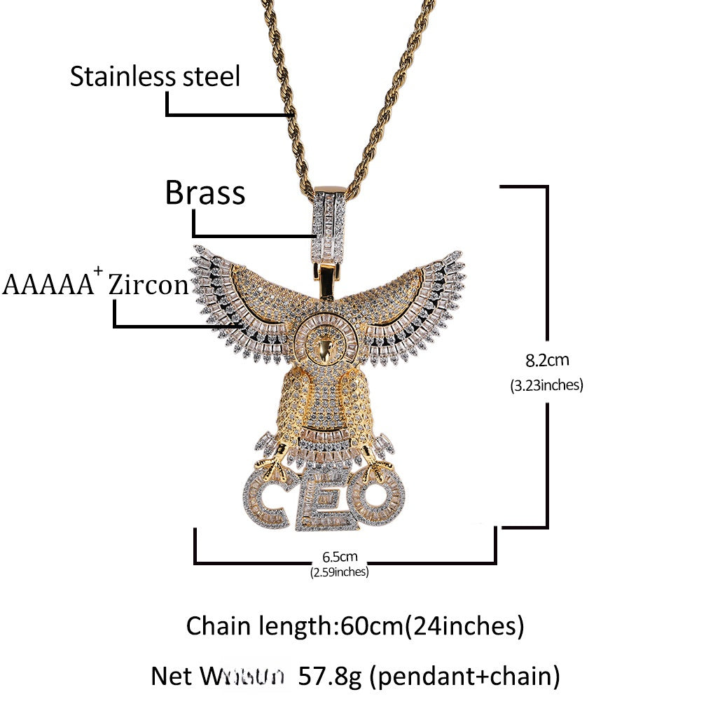 Gold Plated Eagle Pendant Necklace with Cubic Zirconia Statement Chain for Women product image