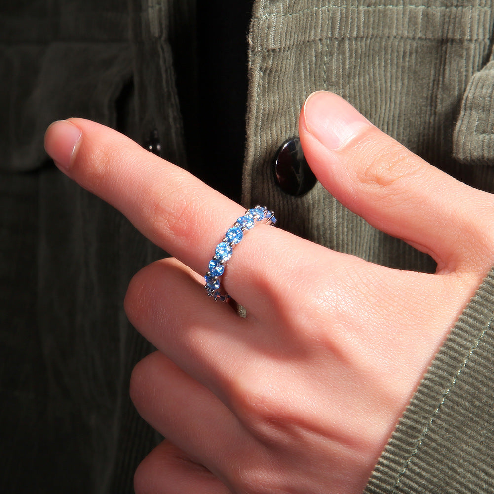 Blue Crystal Eternity Ring for Women & Men - Gold Plated, Silver Plated, Rose Gold Stackable Statement Band product image