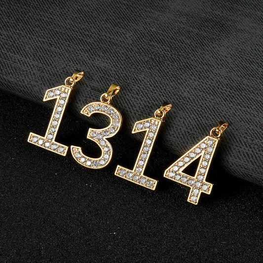 Hip Hop Light Luxury Number Cubic Zirconia Pendant Necklace for Men and Women