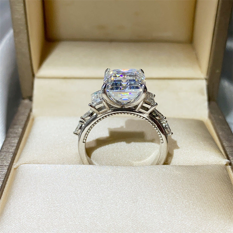 5 Carat Moissanite Ring for Women, Emerald Cut Geometric Halo Engagement Ring product image