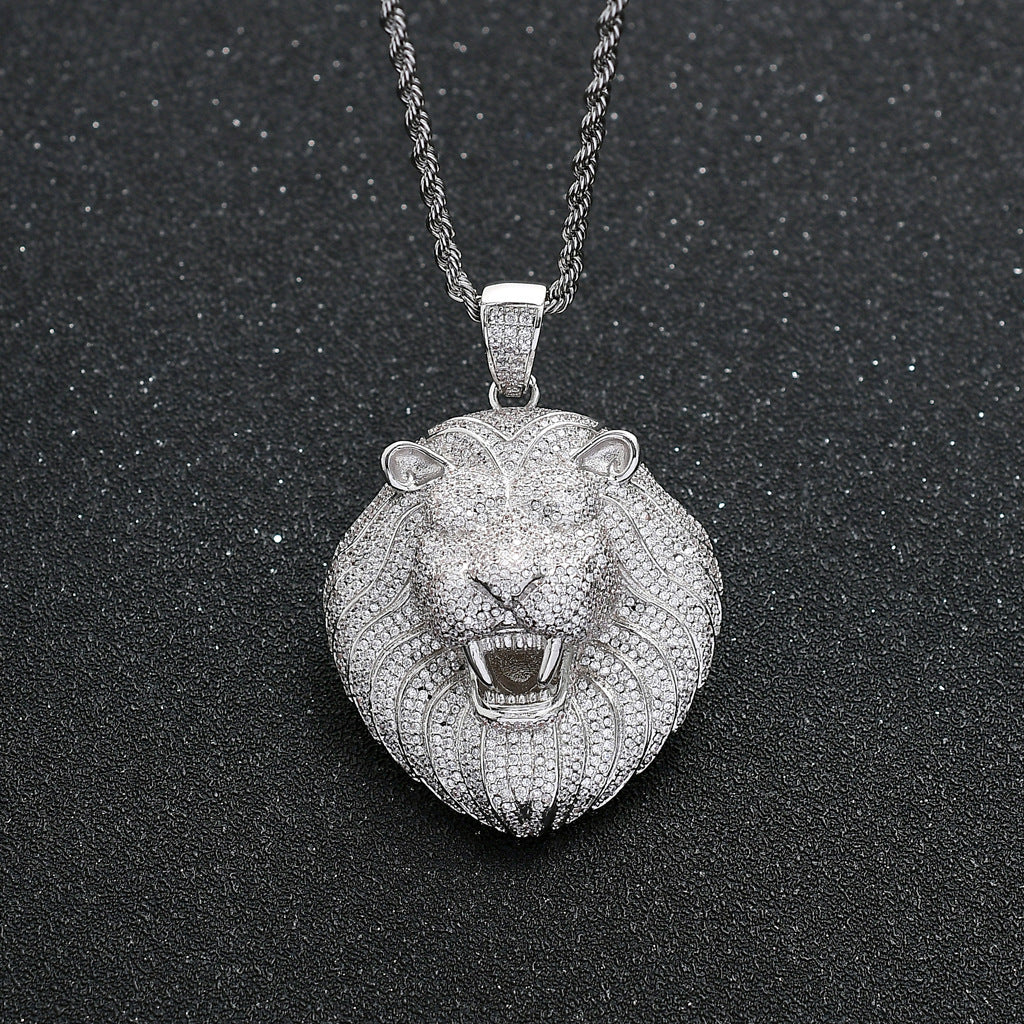 Hip Hop Lion Cubic Zirconia Pendant Necklace for Men and Women