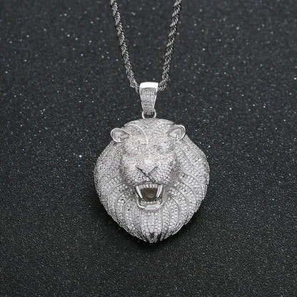 Hip Hop Lion Cubic Zirconia Pendant Necklace for Men and Women