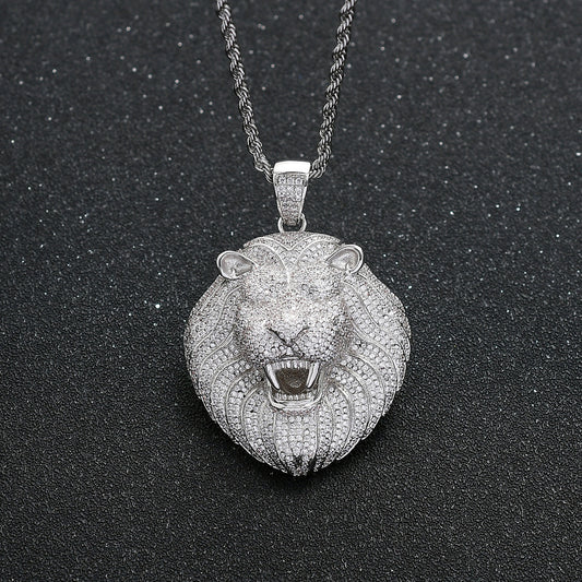 Hip Hop Lion Cubic Zirconia Pendant Necklace for Men and Women