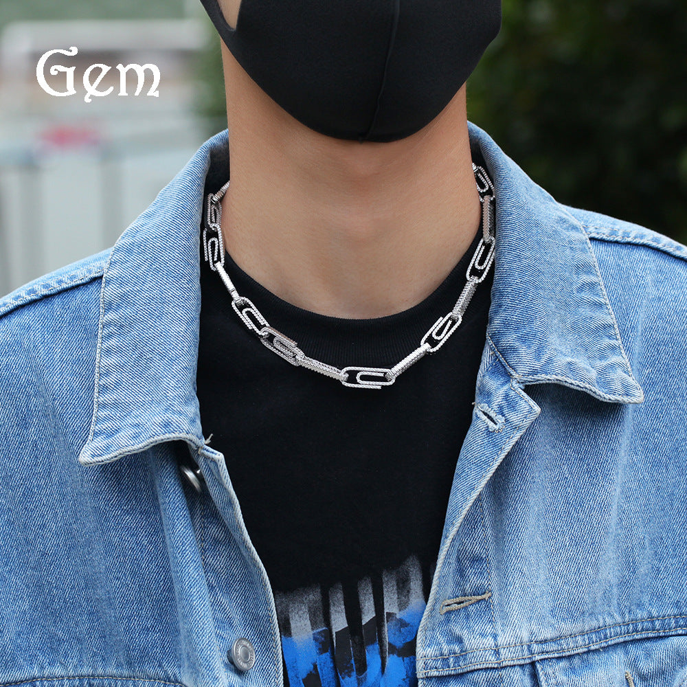 Iced Paperclip Chain Necklace Bracelet Set for Women & Men, Gold Plated or Silver Plated Cubic Zirconia Statement Jewelry