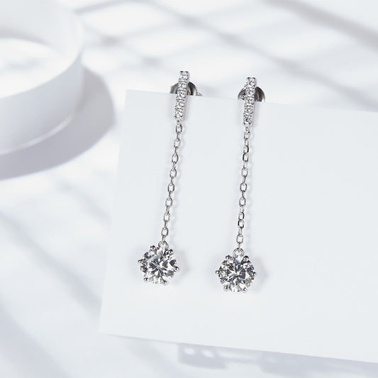 925 Sterling Silver Moissanite Chain Drop Earrings for Women, Dangle Stud Earrings alternate product image