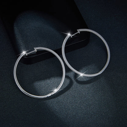 Large 50mm Pavé Hoop Earrings for Women, Round Crystal Hoops