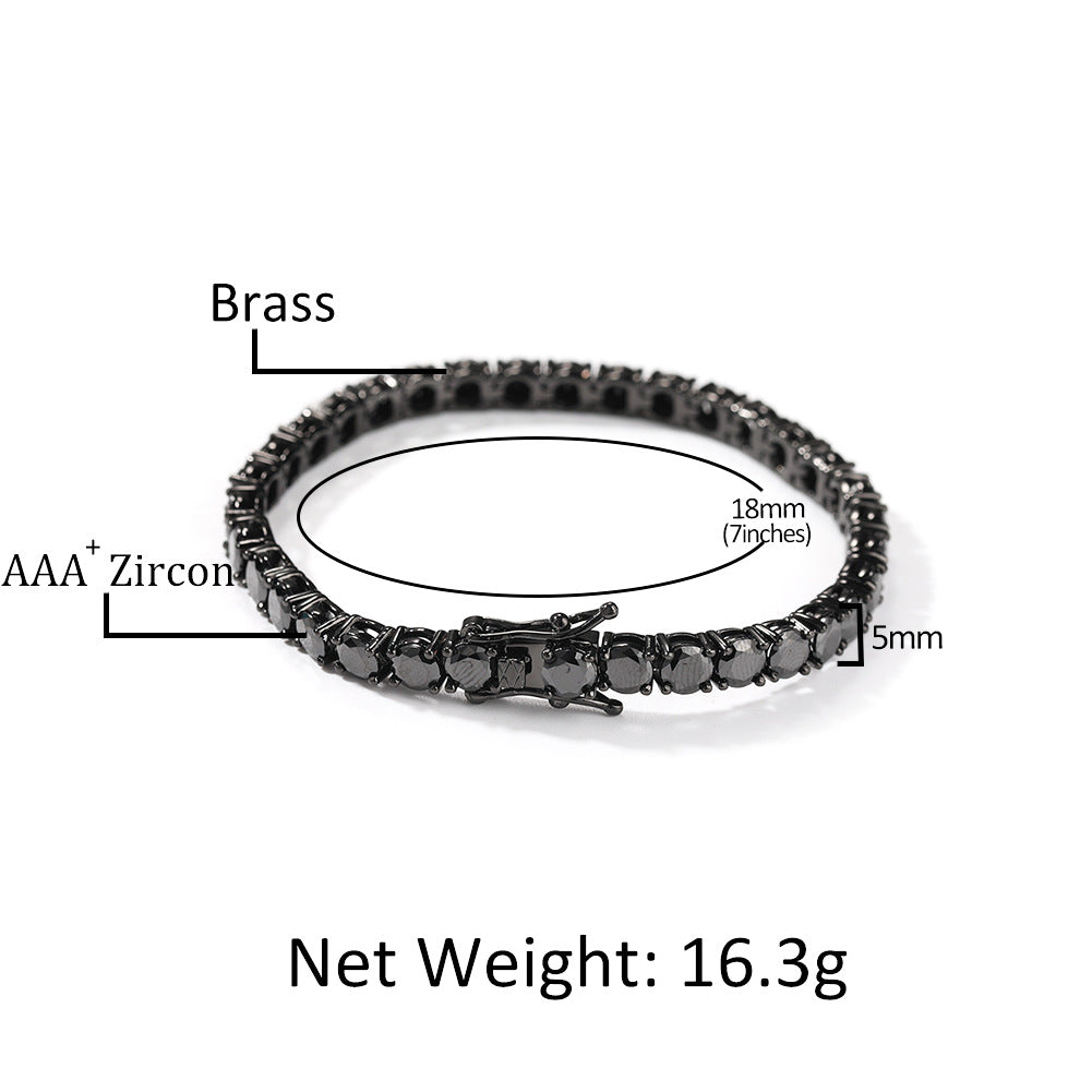 Unisex Black Diamond-Look Chain Bracelet - Hip Hop Statement Cubic Zirconia Link Bracelet