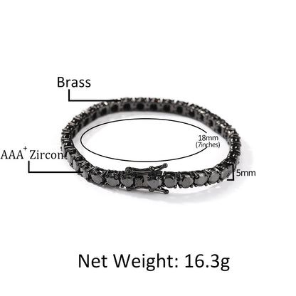Unisex Black sparkle chain bracelet - Hip Hop Statement Cubic Zirconia Link Bracelet