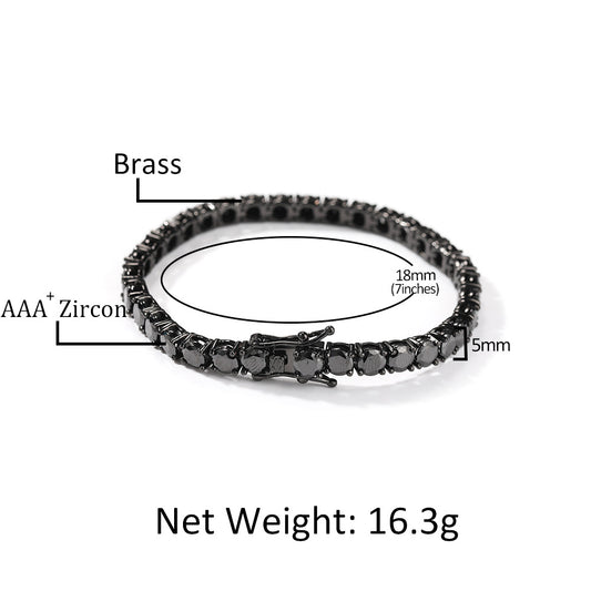Unisex Black Diamond-Look Chain Bracelet - Hip Hop Statement Cubic Zirconia Link Bracelet