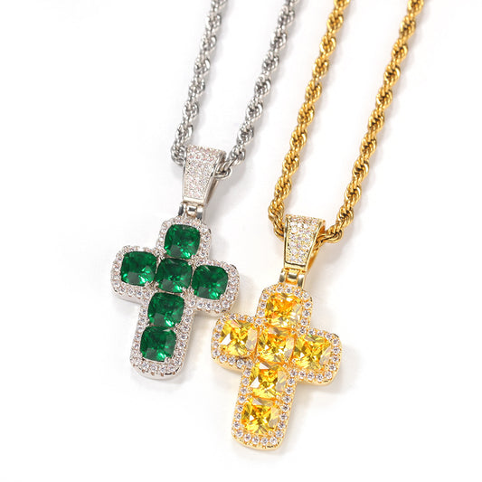 Iced Cross Pendant Necklace with Cubic Zirconia Twist Chain – Hip Hop Statement Necklace for Women