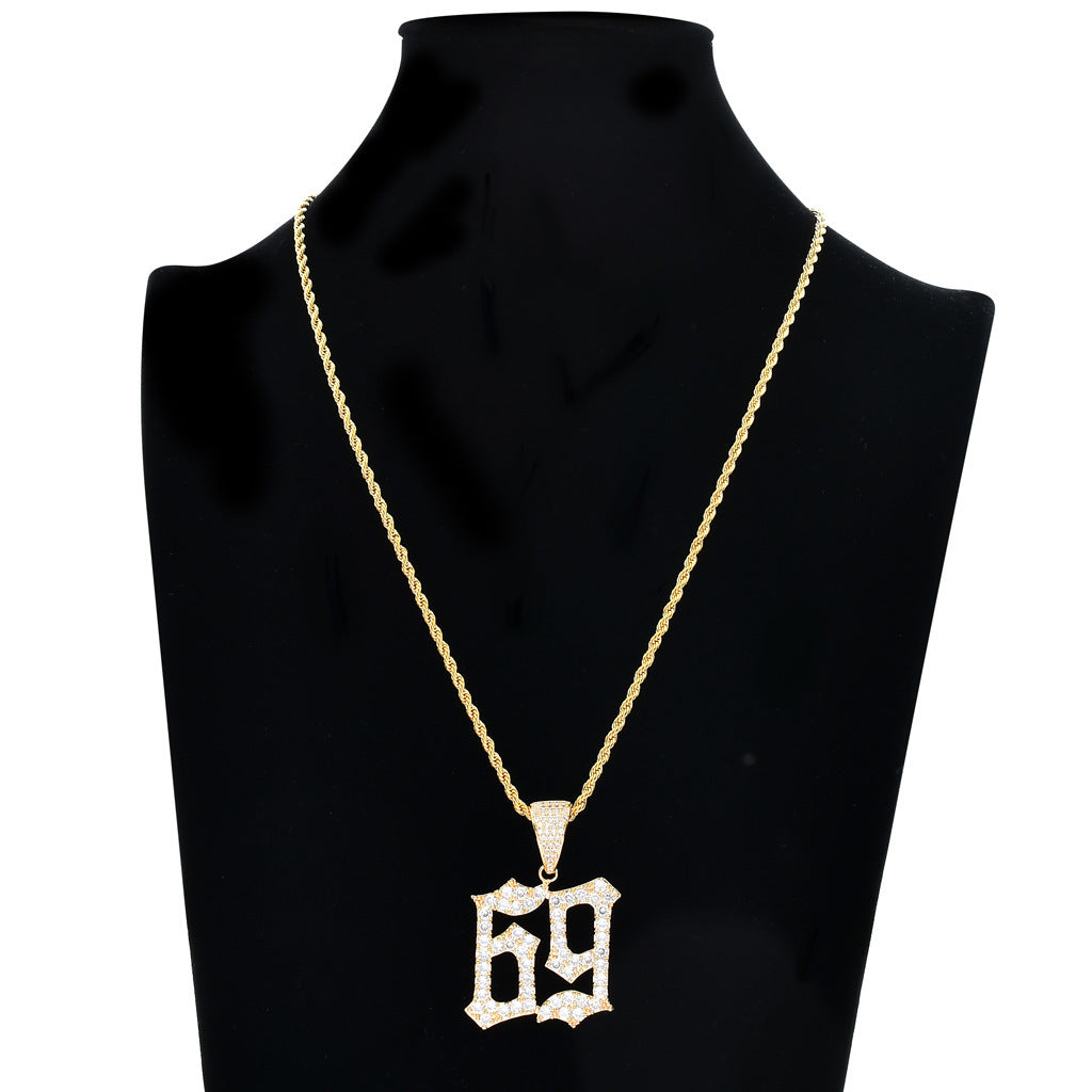Hip Hop Number Cubic Zirconia Pendant Necklace for Men and Women