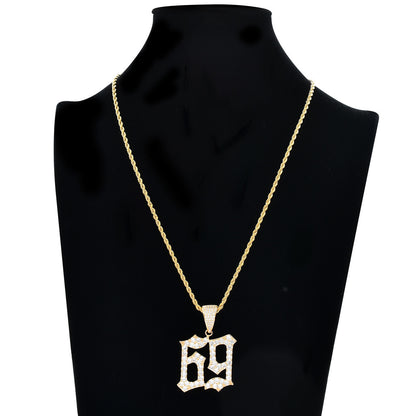 Hip Hop Number Cubic Zirconia Pendant Necklace for Men and Women
