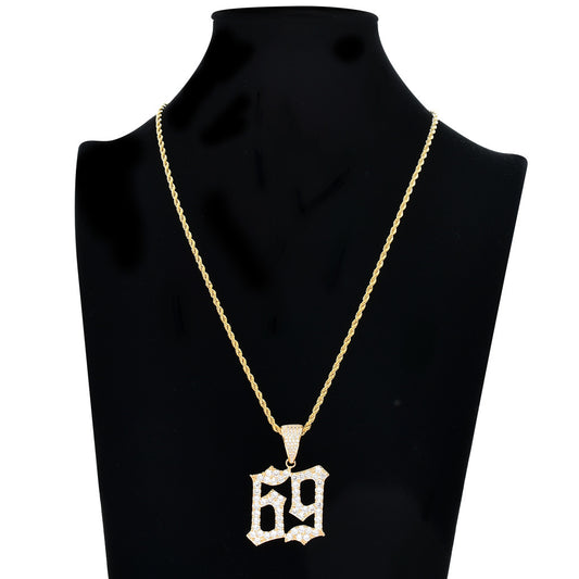 Hip Hop Number Cubic Zirconia Pendant Necklace for Men and Women