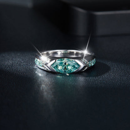 Marquise Blue-Green Moissanite Ring in Sterling Silver, Unisex Engagement Ring