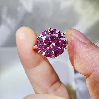 Pink Moissanite Ring for Women, 5 Carat or 10 Carat Round Solitaire Engagement Ring, Six-Prong Statement Ring