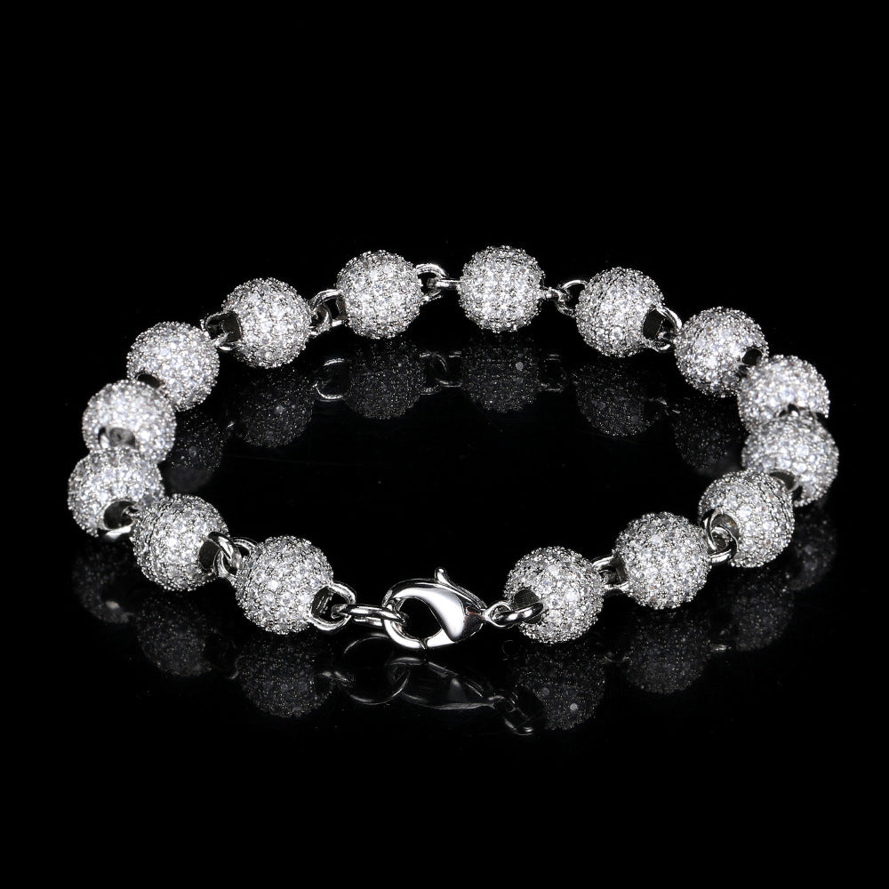 8 mm Pave CZ Bead Link Hip Hop Bracelet with Copper Base - CHA099 product image