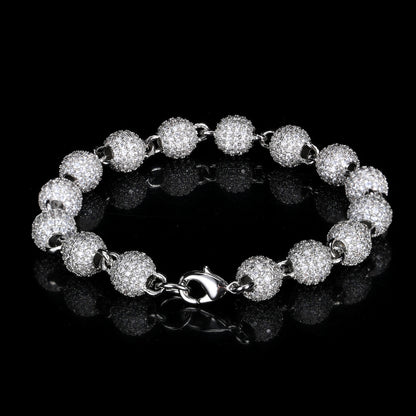8 mm Pave CZ Bead Link Hip Hop Bracelet with Copper Base - CHA099