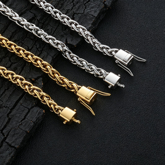 6 mm Polished Wheat Link Hip Hop Bracelet with Stainless steel Base - CHA487 alternate product image