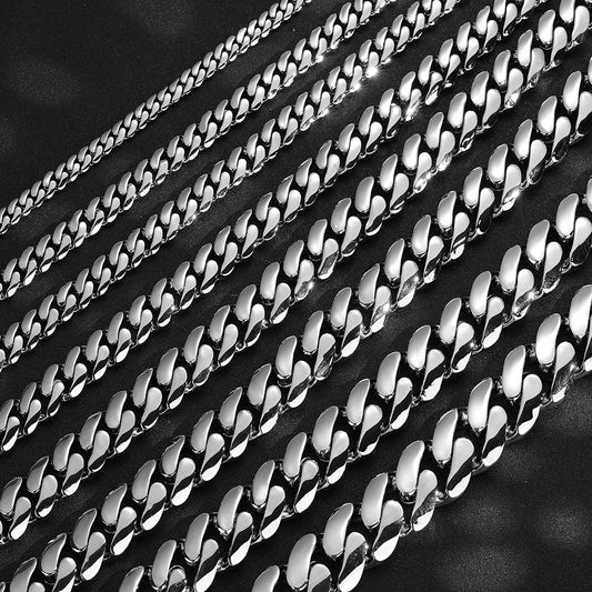 Unisex Cuban Link Chain Bracelet and Necklace, Sparkling Box Clasp, Curb Chain in Multiple Widths