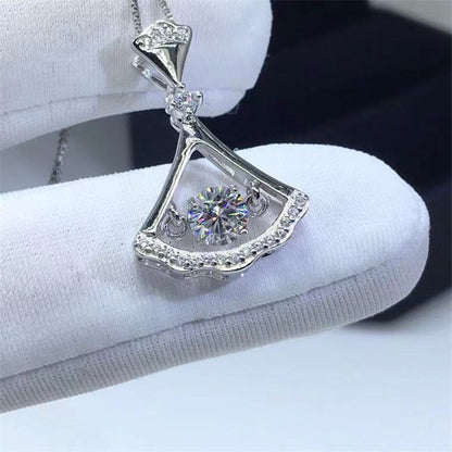 Silver Moissanite Fan Pendant Necklace with Certificate