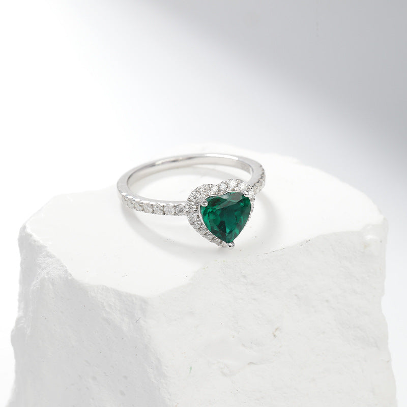 Heart Halo Moissanite Ring, Green Heart Stone S925 Sterling Silver product image